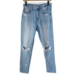 American Eagle Mom Jeans Light Wash Distressed Denim Relaxed Women's 2